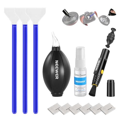 NEEWER 12 in 1 Camera Lens Cleaning Kit for Electronics, Phones, Tablets, 1x Lens Brush Pen + 1x Air Blower + 1x Cleaner Spray + 3X 24mm Full Frame Sensor Swab + 6X Cleaning Cloth, HM-49