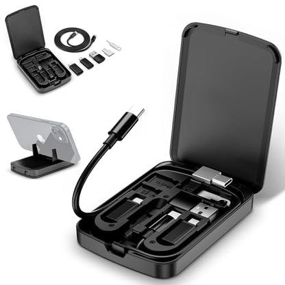 Kiorafoto Multi-Functional Compact Cable Card with 22" USB-C Cable & USB-A/Micro-USB/Light/OTG USB Adapter Kit Cable Convertor Storage Box for Traveling Phone Pad Charging PC Computer Data Transfer