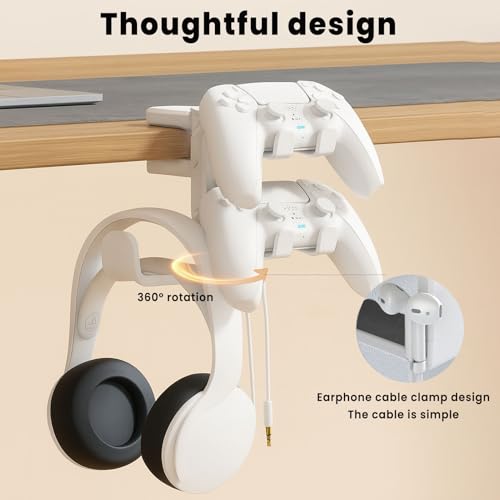 Rotating Headphone Stand with 360° Swivel - Adjustable Clamp-on Under Desk Headset Holder, Universal Gaming & Office Headphone Hanger (Pink) - color: Pink