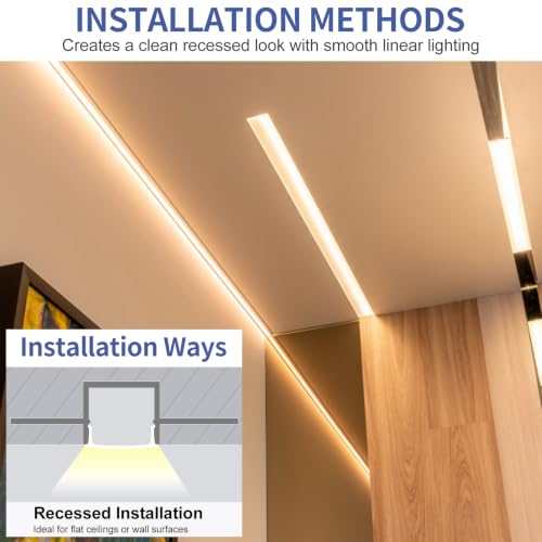 Plaster-in LED Aluminum Channel, 3.3FT/1M 6 Pack Trimless Recessed LED Light Strip Diffuser Channel, Drywall Aluminum LED Profile with Milky Diffuser for Ceiling and Wall - size: Double-Sided-6 Pack