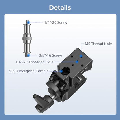 SmallRig Super Clamp Kit 2-Pack, Heavy Duty Max Load 33lb /15kg, with a 1/4"-20 & a 3/8"-16 Top Screw on a 5/8" Stud, for Photography Studio Video Camera Lighting, for Round Pipe and Flat Surface 5318 - size: Clamp (2 Pack)