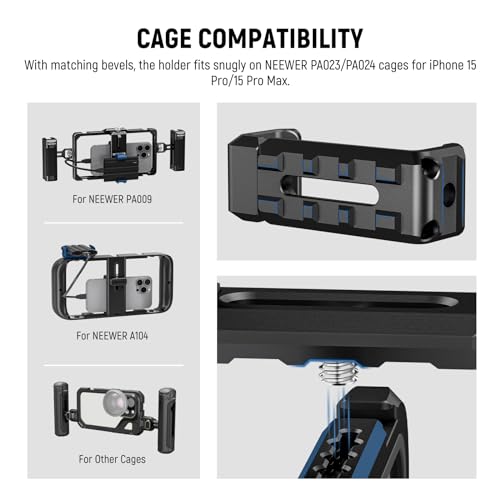 Neewer T5 T7 T9 SSD Holder Mount Bracket for iPhone 16 15 Pro Max Phone Cage PA023 PA024, 2.2"-3"/55-75mm SSD Clamp Compatible with Samsung with 1/4" Screw Anti Twist Bevel Edge, Cold Shoe, UA051 - style: UA051