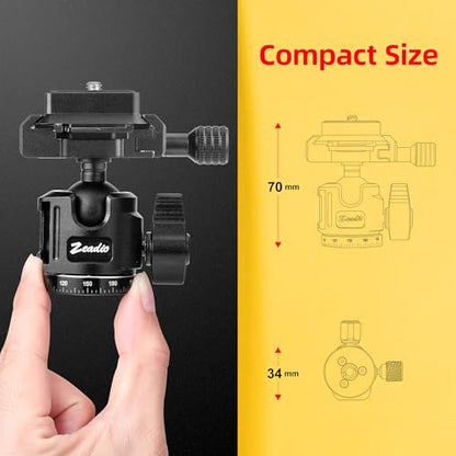 Zeadio Mini Ball Head, All Metal 360° Rotatable Panoramic Tripod Head with Arca Swiss Quick Release Plate, Compact Camera Mount for DSLR Cameras, Monopod, Tripod, Vlogging etc - style: Arca Version