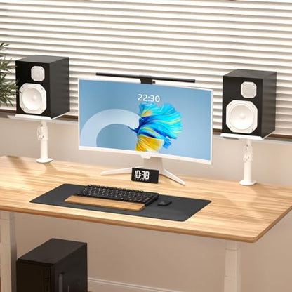 suptek Clamp-on Speaker Stand Desk Mount Set, Height Adjustment, Tilt, Swivel, 9.6 x 8.8 inch Trays, Universal Audio Holders for Computer and Bookshelf Speakers, Elevated Sound, 2 Pack, White, SDM001W - color: White