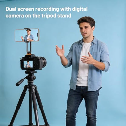 Phone Tripod Mount with Cold Shoe Mount, Portable Tripod Stand, Flexible Adjustable 2-Stage Arms Ball Joint Cellphone Holder Adapter, Compatible with iPhone 17|16|15|14|13|12|11, Nexus, LG, Galaxy Tab