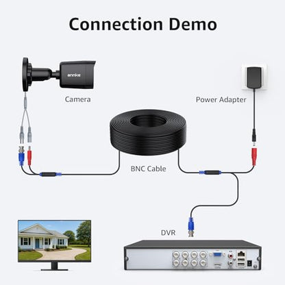 ANNKE 4 Pack 30M/100ft All-in-One Video Power Cables, BNC Extension Surveillance Camera Cables for CCTV Security DVR System Installation, Free 8 x BNC Connectors and 100pcs Cable Clips Included - style: Black-100ft/30M