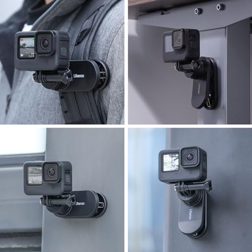 ULANZI Backpack Mount for Action Camera, Go Quick II Magnetic Suction Clip Clamp Mount Quick Release Shoulder Strap Holder Universal Accessories for Max Hero 13 12 11 10 9 8 7 6 5 Black DJI Action