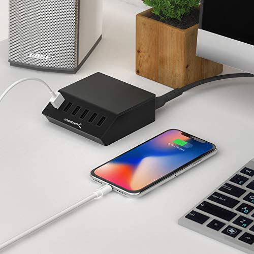 SABRENT Premium 60 Watt (12 Amp) 6 Port Aluminum Family Sized Desktop USB Rapid Charger.[UL Certified ] Smart USB Charger with Auto Detect Technology [Black] (AX-FLCH-B) - size: 6-Port