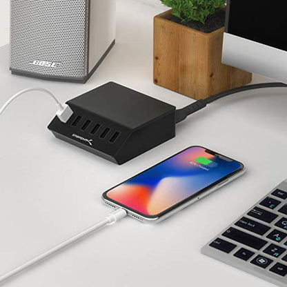 SABRENT Premium 60 Watt (12 Amp) 6 Port Aluminum Family Sized Desktop USB Rapid Charger.[UL Certified ] Smart USB Charger with Auto Detect Technology [Black] (AX-FLCH-B) - size: 6-Port