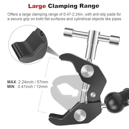Double Super Clamp Camera Mount with Magic Arm, Aluminum Double Clamp Mount Umbrella Holder for Desk, Studio Light/Boom Stand, Photography Reflector, Cross Bars, Bike/Motor Handlebars (SY004)