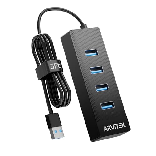 4-Port USB 3.0 Hub for Desktop, USB Extender Hub 5Gbps, USB Multiport Adapter, USB Splitter w/5Ft Long Cable for Desktop, PC, Flash Drive, Mobile HDD (5Ft/1.5m) - size: 5ft Cable