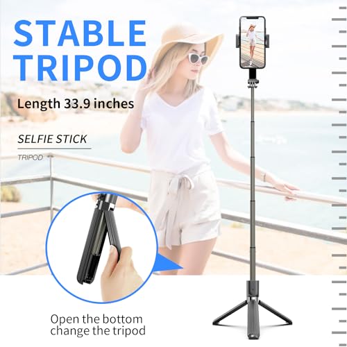 Gimbal Stabilizer for Smartphone ，with Retractable Selfie Stick and Tripod，1-Axis Multifunction Remote 360°Automatic Rotation， Auto Balance for iPhone/Android