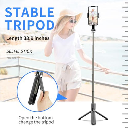 Gimbal Stabilizer for Smartphone ，with Retractable Selfie Stick and Tripod，1-Axis Multifunction Remote 360°Automatic Rotation， Auto Balance for iPhone/Android