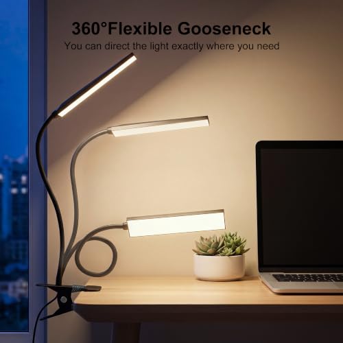 Vansuny Clip on Light LED Desk Lamp with Eye-Caring LED Light and Metal Clip, 6 Level Brightness 3 Color Modes, Power by USB Port 5W Adjustable Neck Reading Lamp for Home and Office (5W, Black) - color: Black