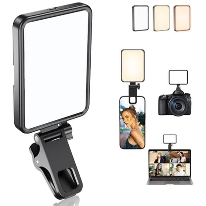 Rechargeable Soft Selfie Light for Phone, Camera, Laptop, 4-14H Battery Portable LED Light for Pictures, Phone Light Clip for Selfie, Vlog, TikTok, Makeup, Video Conference Black