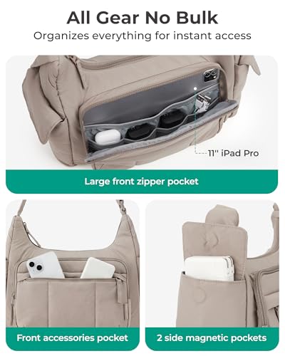 BAGSMART 2 in 1 Puffy Camera Sling Bag for Photographer, Everyday Shoulder Crossbody Bag with Pockets Digital Camera Case for DSLR/Mirrorless, Light Beige - color: Light Beige