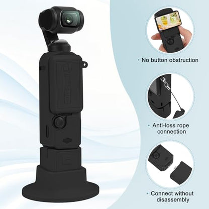 Silicone Case for DJI Osmo Pocket 3/Xtra Muse Camera with Fixed Base & Anti-Loss Lanyard, Compatible with Xtra Muse Accessories – for Travel Vlogging Daily Filming (Black) - color: Black