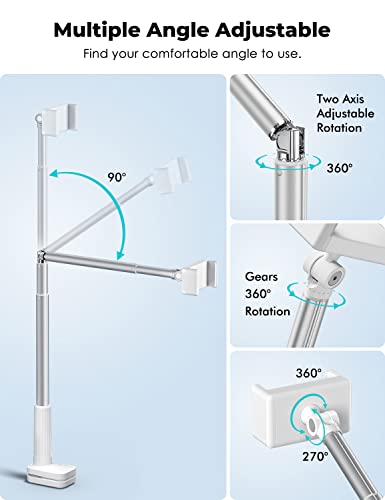 Viozon Phone Holder, Flexible Long Arm,Overhead Mount,360° Angle Adjustable,Aluminum Alloy, C Clamp for Headboard Bedside&Table&Desk,Compatible with 3.5"-6.9" Phone,iPhone 16 15 Plus/Pro Max W - color: White