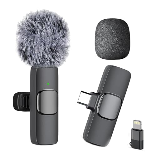 Caiord Professional Wireless Mini Microphone for iPhone 17/16/15, Android Phone, Cordless Omnidirectional Lavalier Lapel Mic, Plug-Play Lavalier Mic for TikTok, YouTube & Interviews - color: Black, style: All iPhones & Androids (USB-C + Lightning)