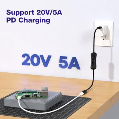 RIITOP USB Type-C Extension Cable with On Off Switch [1ft], USB 3.1 Type-C Male to Female Extension Cable with ON/Off Switch Support Video/Data/PD Charging