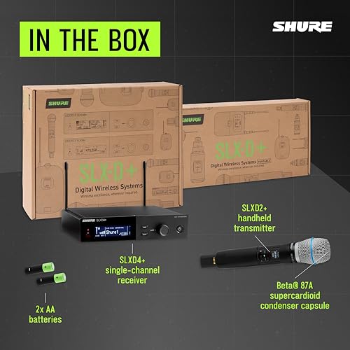 Shure SLXD24+/58 Handheld Wireless System - Includes SLXD4+ Receiver, SLXD2+ Handheld Transmitter with Beta87A Capsule, Bluetooth Monitoring, G57 Band - style: Beta 87A Capsule