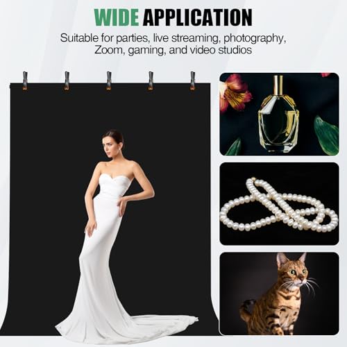 Black Backdrop Kit, 5×7ft Portable Black Photo Background with Adjustable T-Shaped Stand, 5 Clamps, Carrying Bag for Parties, Streaming, Photography, Zoom, Gaming, Video Studio - color: black