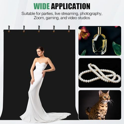 Black Backdrop Kit, 5×7ft Portable Black Photo Background with Adjustable T-Shaped Stand, 5 Clamps, Carrying Bag for Parties, Streaming, Photography, Zoom, Gaming, Video Studio - color: black