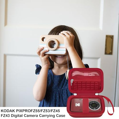 Elonbo Camera Carrying Case for KODAK PIXPRO FZ55 / FZ53 / FZ45 / FZ43 16MP Digital Camera, Vlogging Camera Storage Holder Travel Bag, Mesh Bag Fits Batteries, Cable, Memory Card, Red - color: Red