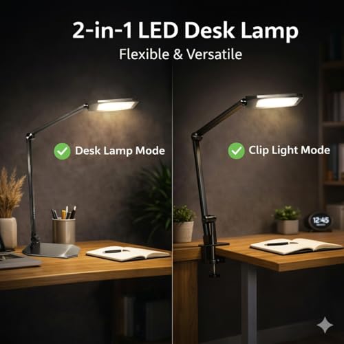 NS Desk Lamp 2 Pack for Home Office, LED Desk Lamp with Webcam Light for Video Calls, Dimmable 3000K-6500K Desk Light with Remote, Timer, Memory, Adjustable Swing Arm, CRI95+ - color: Black 2 Pack