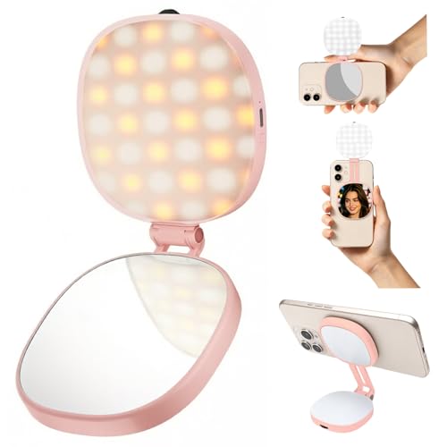 SJZXVZ Magnetic Selfie Light, 3-Mode Phone Light Compatible with Phone Magsa for Selfies/Photography/TikTok/Zoom Calls/Video Conference, Long-Lasting & Rechargeable, CRI97, Pink - color: Pink