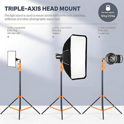 SH Light Stand Photography, 9.1ft/280cm Air Cushioned Studio Light Stand, Heavy Duty Metal Photo Video Tripod Stand with 1/4" to 3/8" Screw for Strobe, Camera, Ring Light, Softbox, Max Load 22lb/10kg - color: Orange