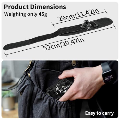 Wrist Strap Mount, 360° Rotating Arm Mount Strap Compatible with GoPro Hero 13/12/11/10/9/8/7//6/5 Black,DJI Action 6/5 pro/4/3,Insta 360 ONE R,AKASO/Campark and More Action Cameras
