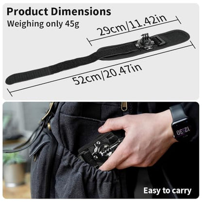 Wrist Strap Mount, 360° Rotating Arm Mount Strap Compatible with GoPro Hero 13/12/11/10/9/8/7//6/5 Black,DJI Action 6/5 pro/4/3,Insta 360 ONE R,AKASO/Campark and More Action Cameras