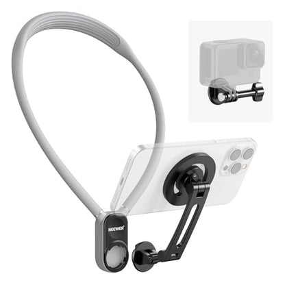 NEEWER Magnetic Neck Holder for Action Camera Phone Hands Free Neck Tripod Chest Mount Compatible with GoPro DJI Insta360 iPhone Android Phone Holder for POV Vlog, Gray, GP16 - style: GP-16(Gray)
