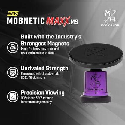 Mob Armor MobNetic Maxx MS - MagSafe Compatible Car Phone Mount w/ 90º Tilt, 360º Rotation & Durable Aluminum Build, Magnetic Holder for iPhone & Android Devices, USA Assembled - Purple Chrome - color: Purple Chrome