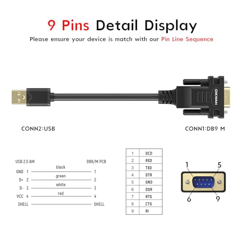USB to RS232 Serial DB9 Male Cable, 2-Pack - size: 6FT, style: 2Pack USB to Serial DB9