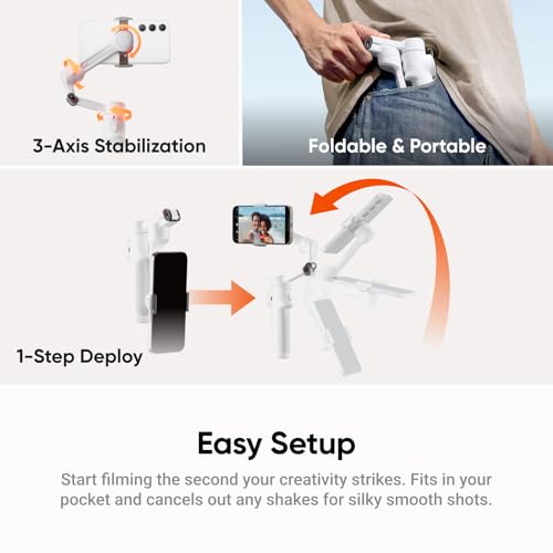 Insta360 Flow 2 Snap & Shoot Bundle White - Foldable AI Phone Gimbal for iPhone/Android, Multi-Person Tracking, Built-in Tripod/Selfie Stick, Remote Control, Travel Phone Stabilizer with Spotlight