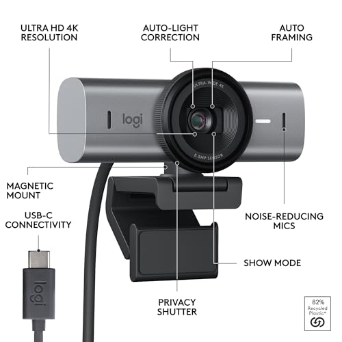 Logitech MX Brio Ultra HD 4K Webcam for Collaboration and Streaming, 1080p 60 FPS, Show Mode, Works with Microsoft Teams, Zoom, Google Meet, Nintendo Switch 2, Graphite - color: Graphite