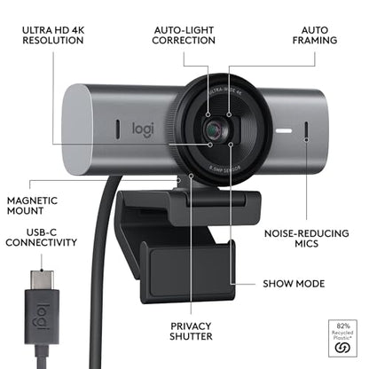 Logitech MX Brio Ultra HD 4K Webcam for Collaboration and Streaming, 1080p 60 FPS, Show Mode, Works with Microsoft Teams, Zoom, Google Meet, Nintendo Switch 2, Graphite - color: Graphite