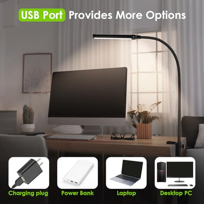 ShineTech LED Desk Lamp with Clamp, Clip On Desk Lamp for Home Office, 4000K Natural White & 11 Brightness Level, Flexible Gooseneck Architect Desk Light, Eye Caring Reading Lamp with USB Adapter - color: 4000K- Cool White