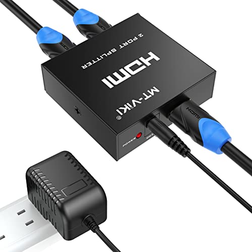MT-VIKI HDMI Splitter 1 in 2 Out, 4K HDMI Splitter for Dual Displays, Powered HDMI Duplicator with Power Adapter, Supports 4K@30Hz 1080P 3D for TV Monitor Projector 【Only Mirror Two Monitor】 - size: 1x2 4K30