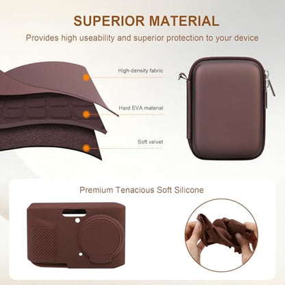 Case for Kodak PIXPRO FZ45 Digital Camera (Hard Case + Soft Silicone Cover) | Kodak PIXPRO FZ45 Digital Camera Hard Carrying Case and Soft Silicone Protective Case with Removable Lens Cover, Brown - color: Brown