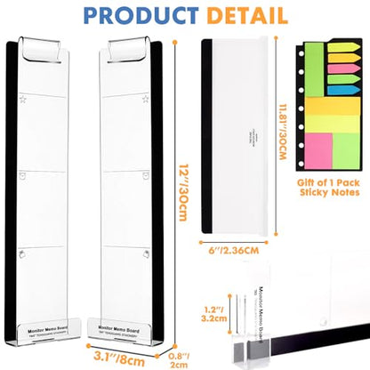 Barelove 3 Pack Computer Monitor Memo Board, Left/ Right/ Bottom Transparent Multifunction Acrylic Screen Message Board, Office Home Desktop Students Accessories, with Sticky Notes - style: Left & Right & Bottom