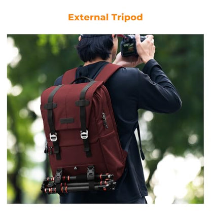 K&F CONCEPT Camera Backpack, Camera Bags for Photographers Large Capacity Camera Case with Raincover,15-15.6 Inch Laptop Compartment - color: 09-red