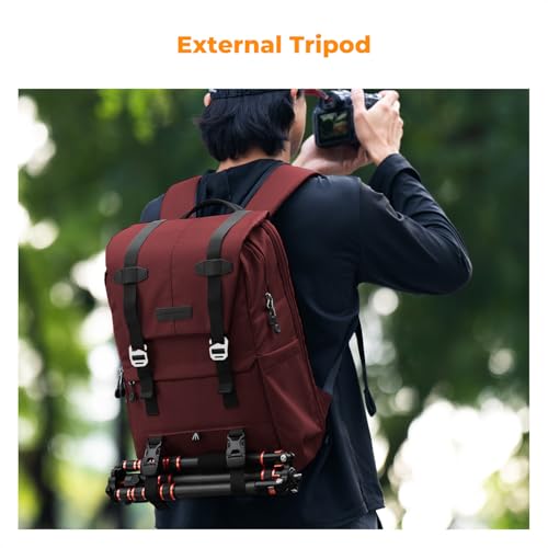 K&F CONCEPT Camera Backpack, Camera Bags for Photographers Large Capacity Camera Case with Raincover,15-15.6 Inch Laptop Compartment - color: 09-red