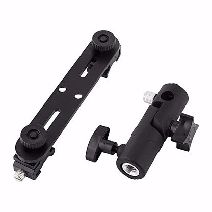 EXMAX E2 Adjustable Double Flash Bracket Dual Hot Shoe Speedlight Stand Umbrella Holder Light Stand Bracket Mount 1/4" to 3/8'' for Studio Video DSLR Camera