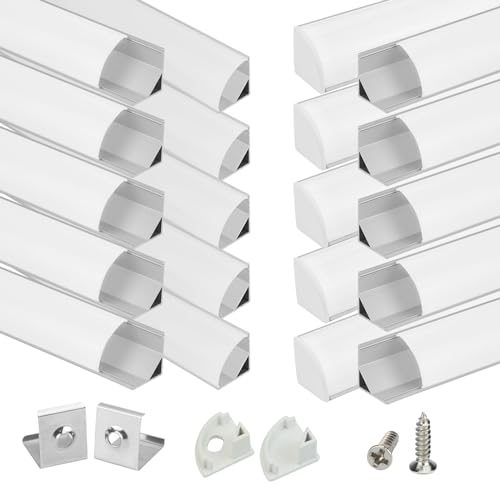 Muzata 20Pack 3.3FT/1M V Shape LED Channel Silver Aluminum LED Strip Diffuser Channel with Milky White Cover Frosted Corner Lighting Easy Installation V1SW WW 1M - size: 20Pack