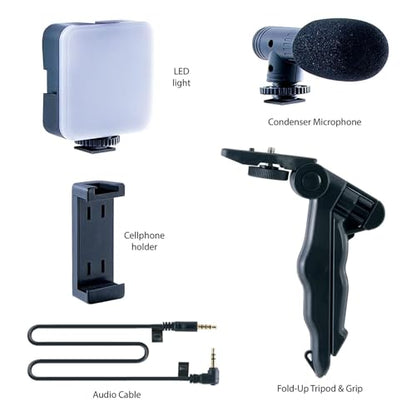 Vlog Set with Tripod Brightness Adjustable Light Microphone and Cellphone Clips for Video Calling Live Streaming Portable Live Streaming Set for Smartphones