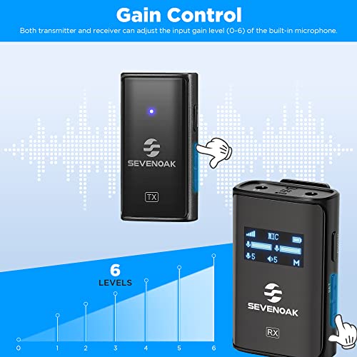 Sevenoak SKM-K2 OLED Wireless Lavalier Microphone for iPhone/Camera/Android, 2.4GHz wireless Lapel Microphone with Stereo/Mono for Youtube,Tiktok Live Stream, Video Recording, Vlogging - size: SKM-K2