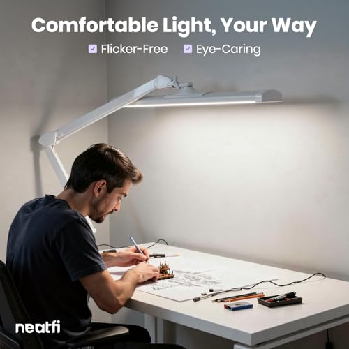 Neatfi 3,500 Lumens LED Desk Lamp with Base – 45W Dimmable | CCT - Adjustable Color Temperature | 3 Light Modes | 540 SMD LEDs | Reading, Craft, Workbench & Office (White-4, 26-Inch Wide Shade) - color: White-4